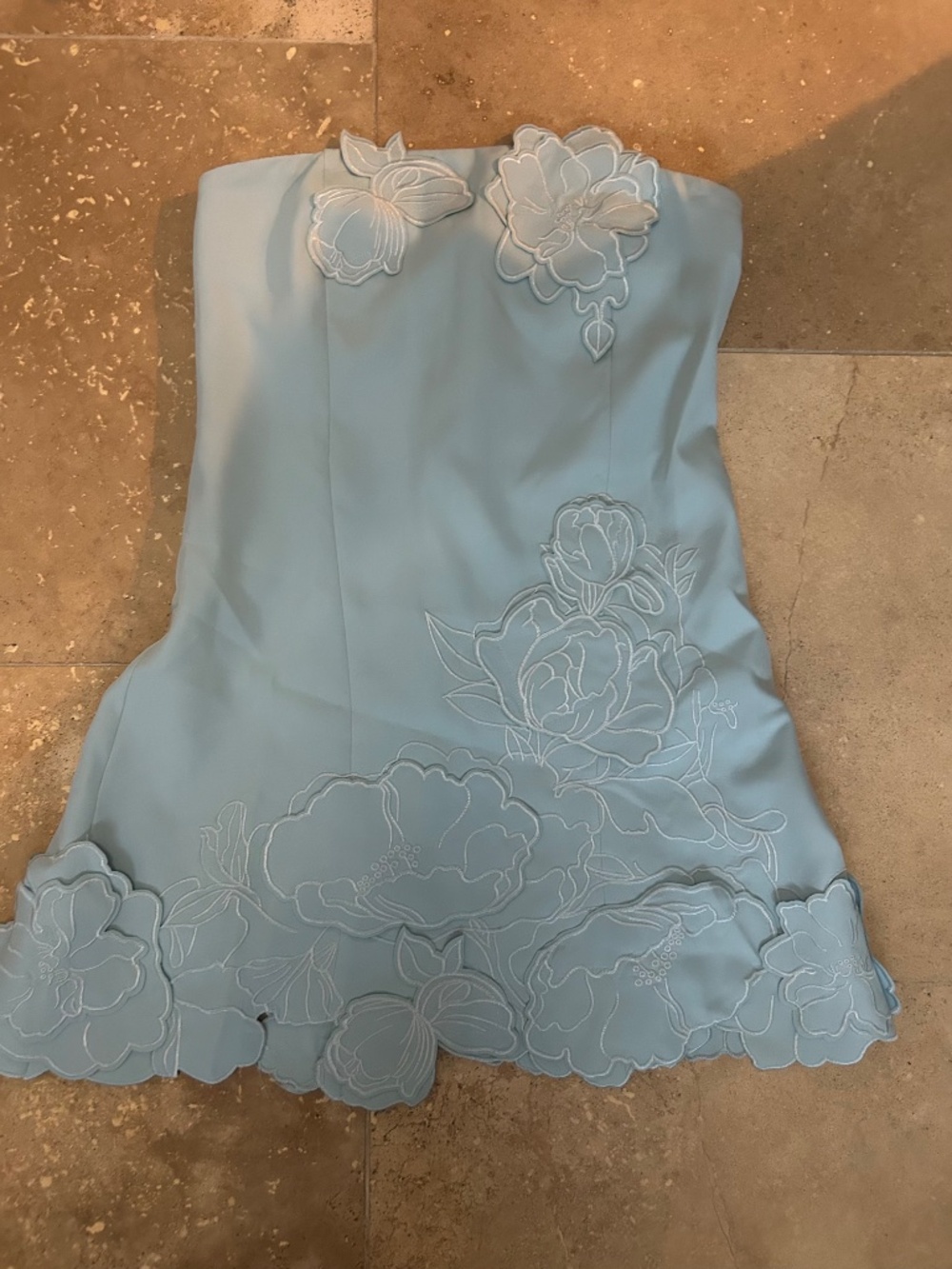 NWT Inga Blue Strapless 3D Floral Appliqué Mini Dress Large - Picture 2 of 2